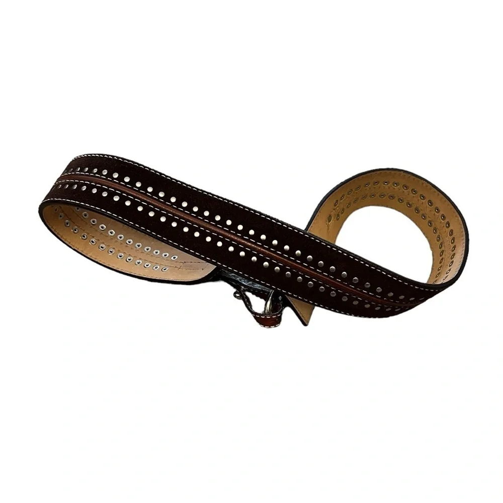 MICHAEL KORS Dark Brown Suede Leather Studded Belt